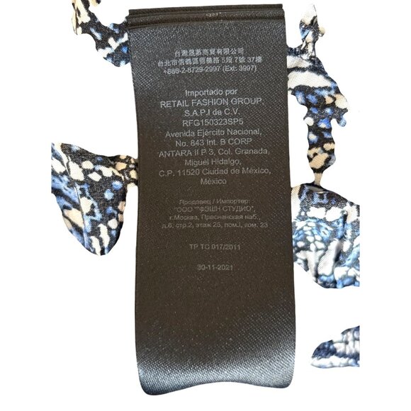 Maje Dress Size 42 / Large Printed Viscose Smocking Ruffle Indigo Black $385 - Picture 13 of 13